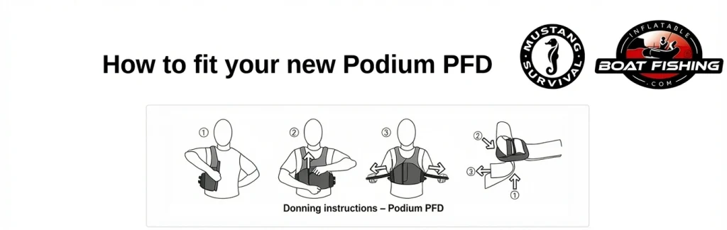 Mustang PFD showing fitting instructions